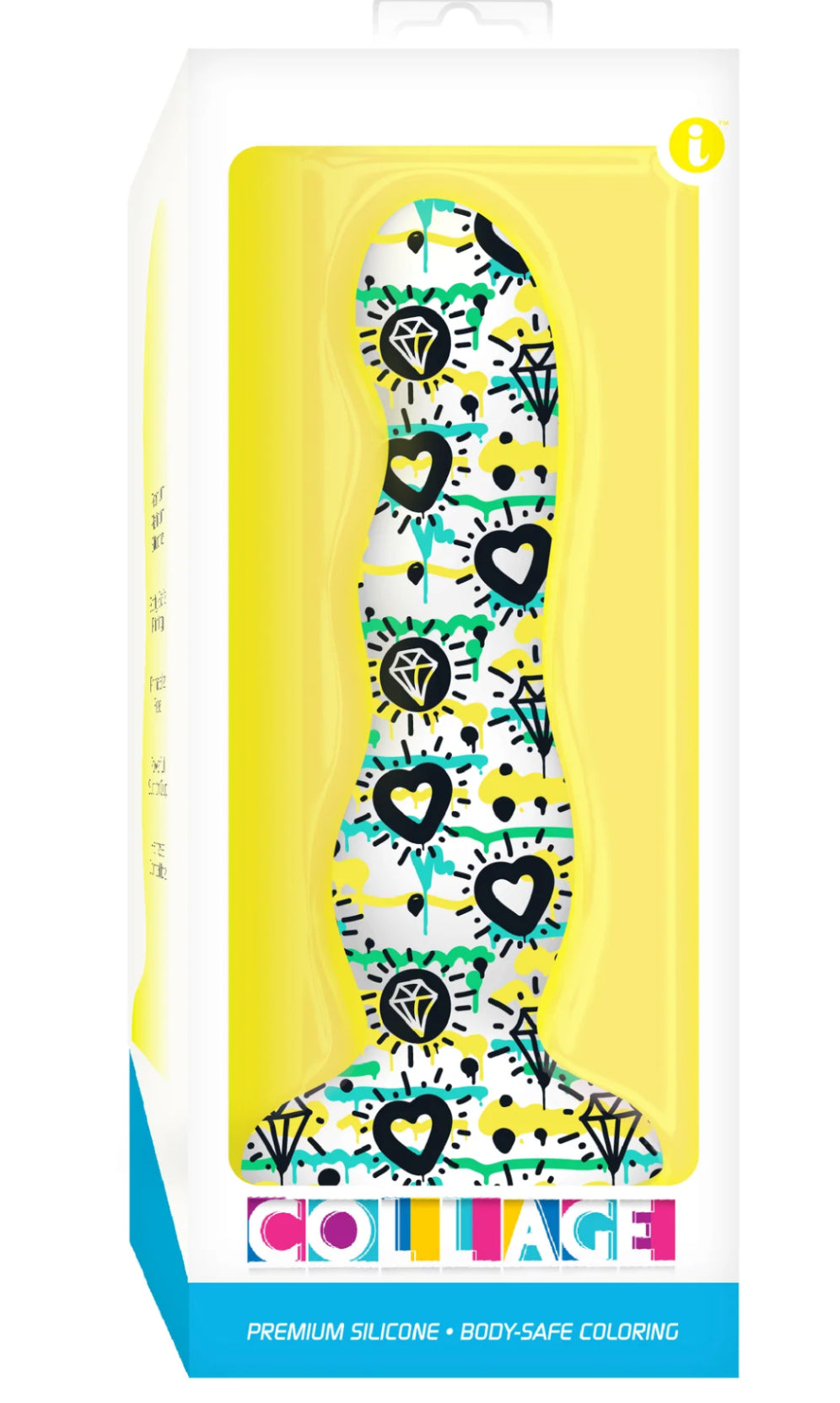 Collage Hearts & Diamond Curved Silicone Dildo