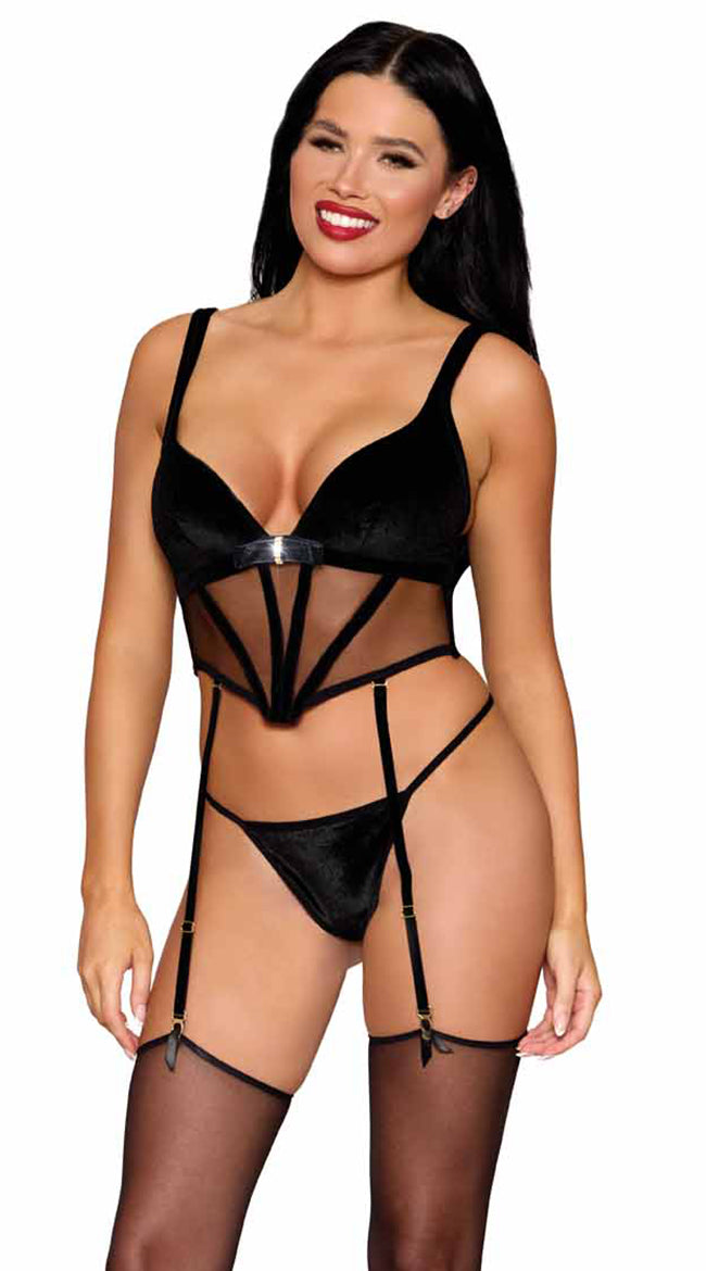 Dreamgirl Black Velvet Corset set Small