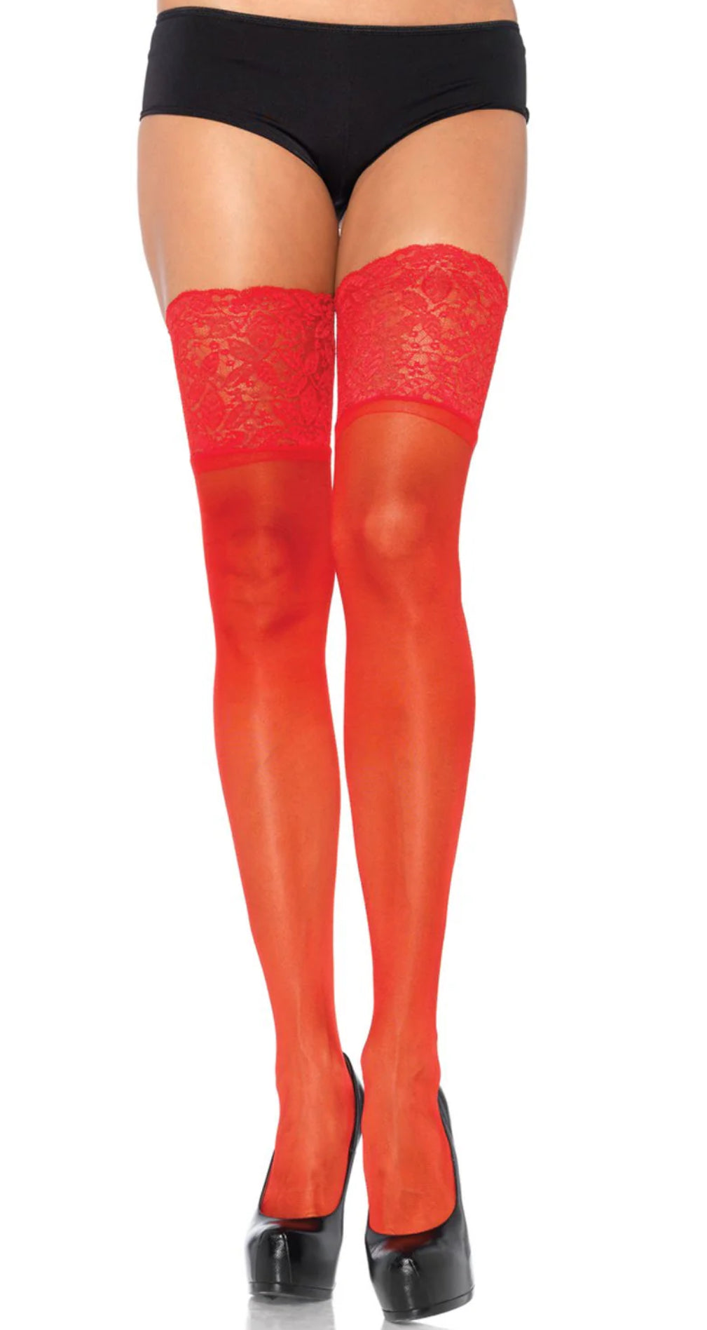 Legs avenue red 5” lace stay ups sheer stockings q/s