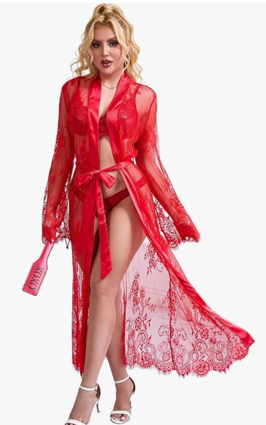 Red Lace robe small-3xl
