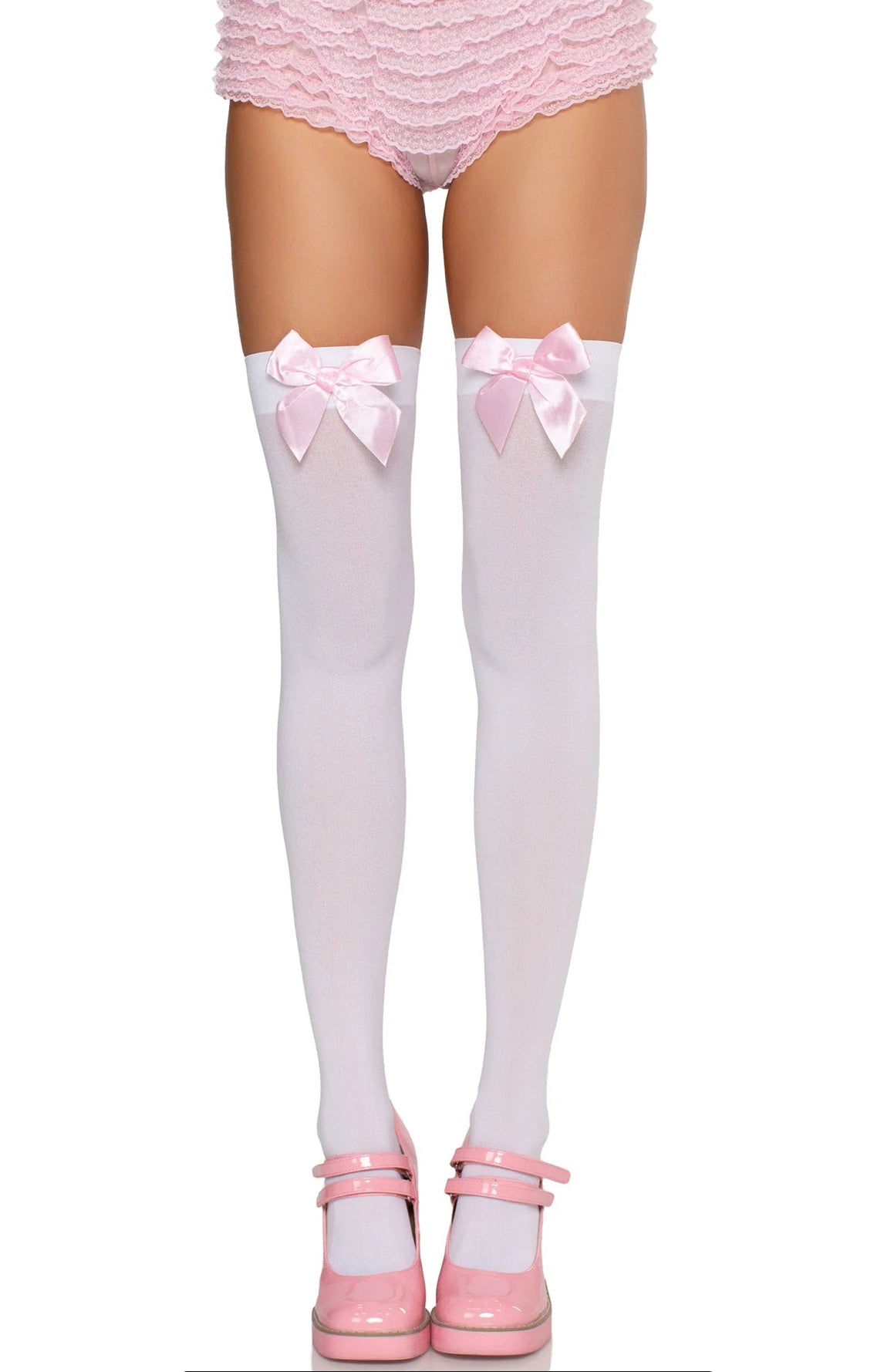 Opaque thigh highs w/ Pink Bow