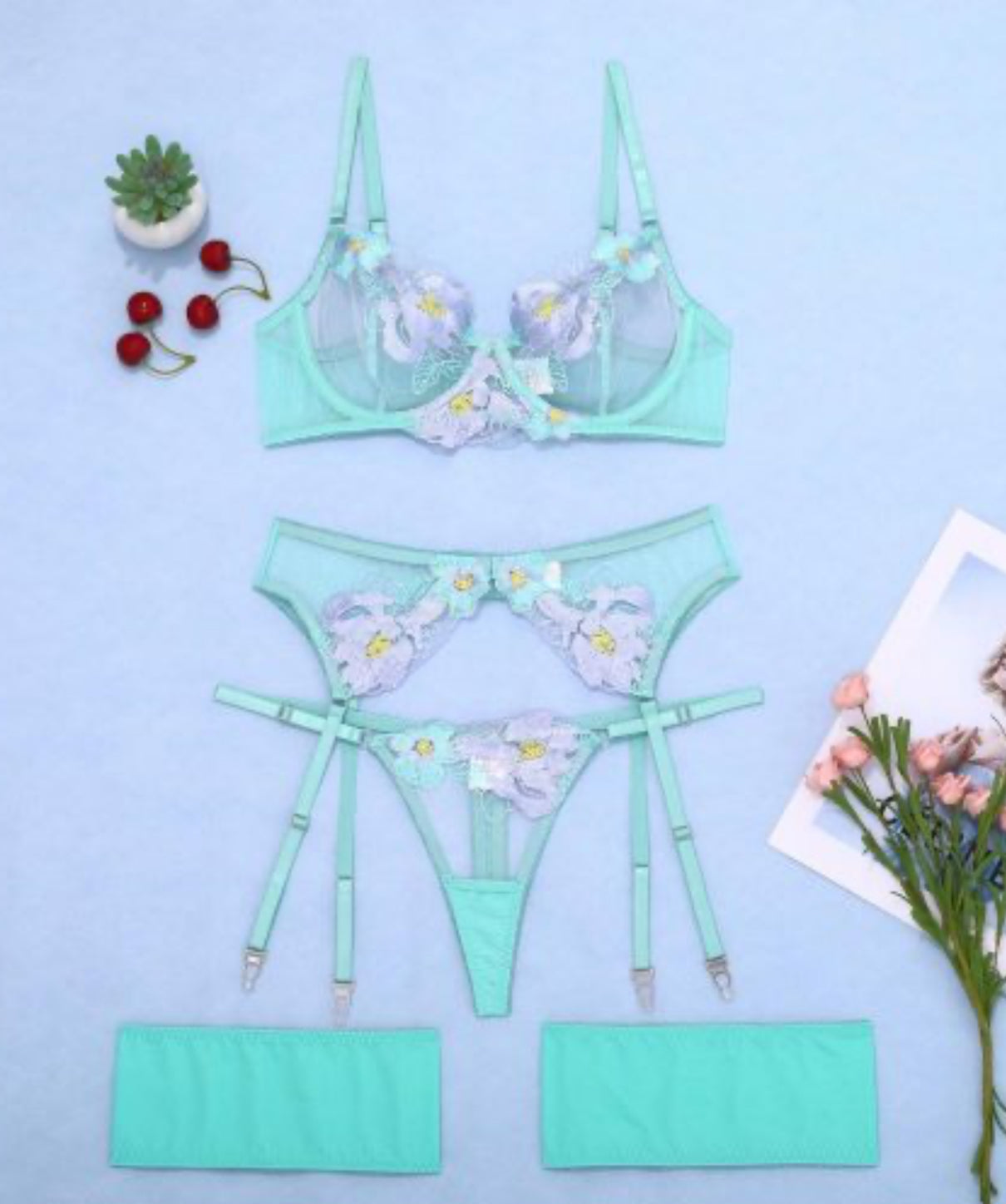 Simply Seductive Sheer Aqua Floral set M