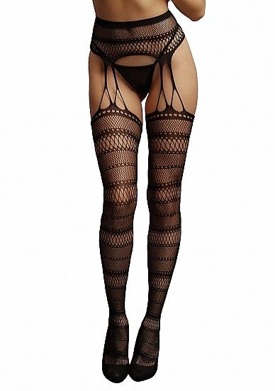 Le Desir suspender striped pantyhose black Q/S