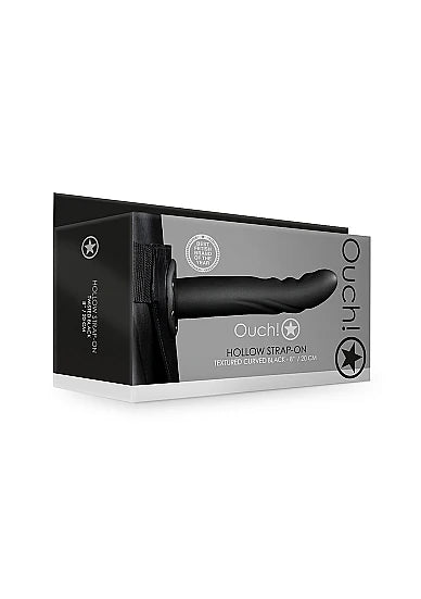 Ouch Hollow Strap-on Textured Curved Gunmetal 8”