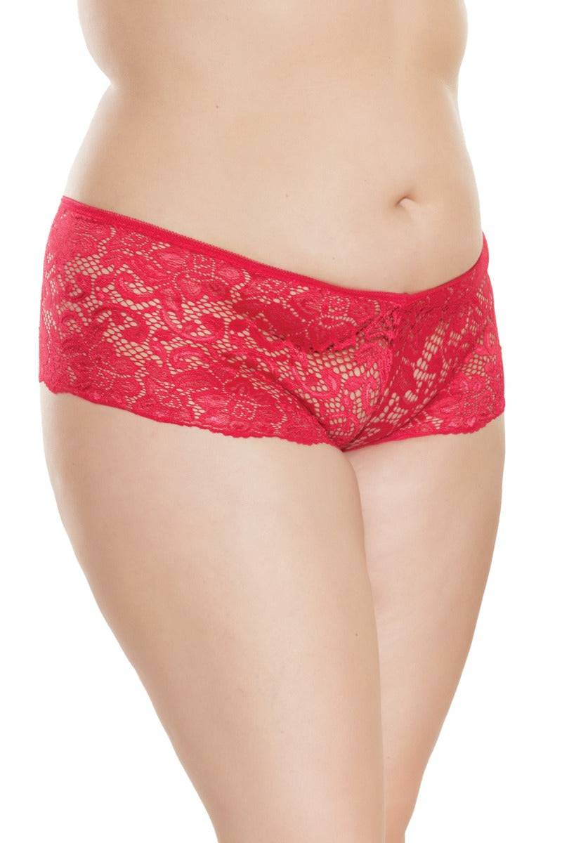 QS Red Lace Booty Shorts