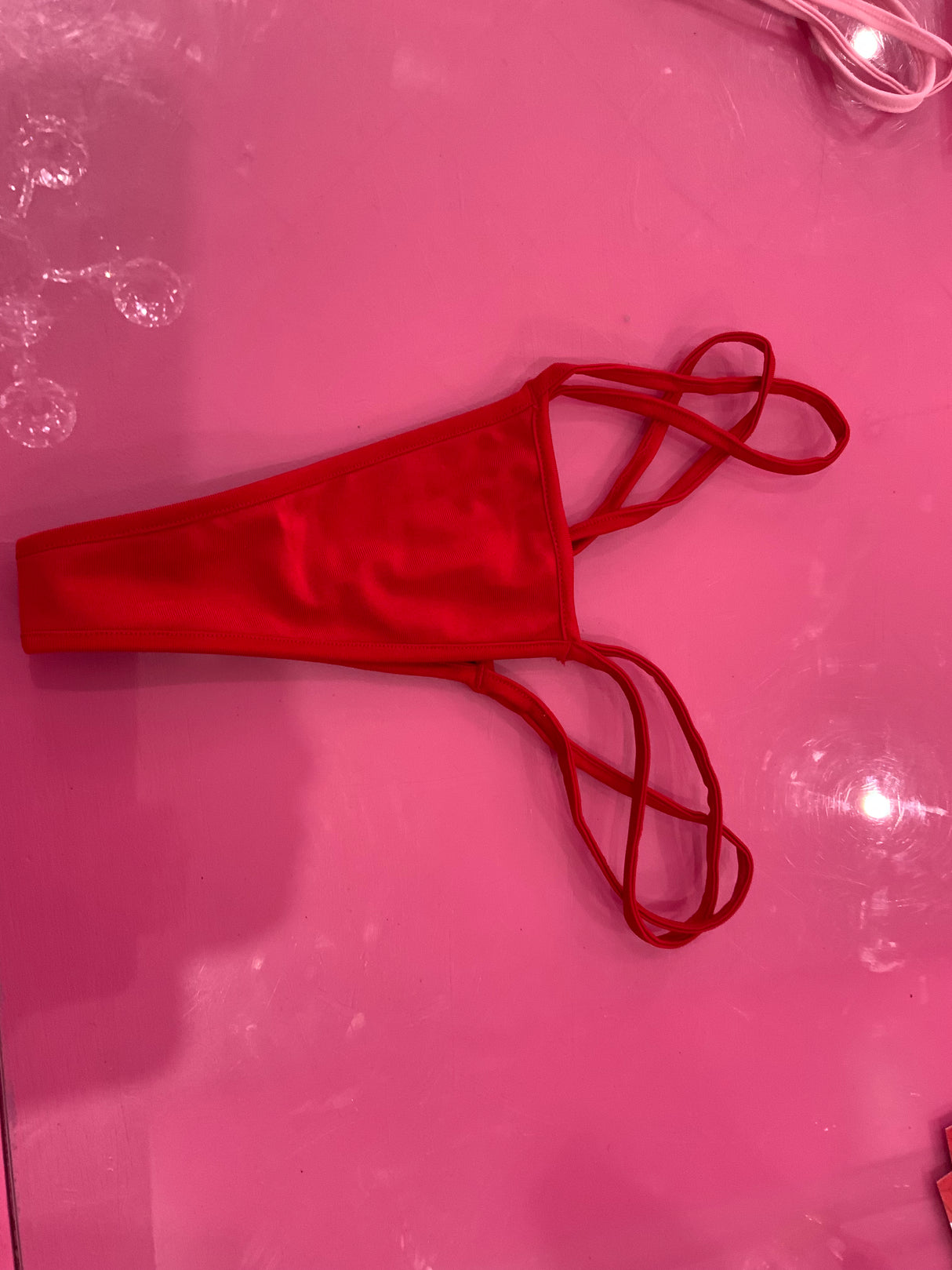 Red Double Strap Thong O/S