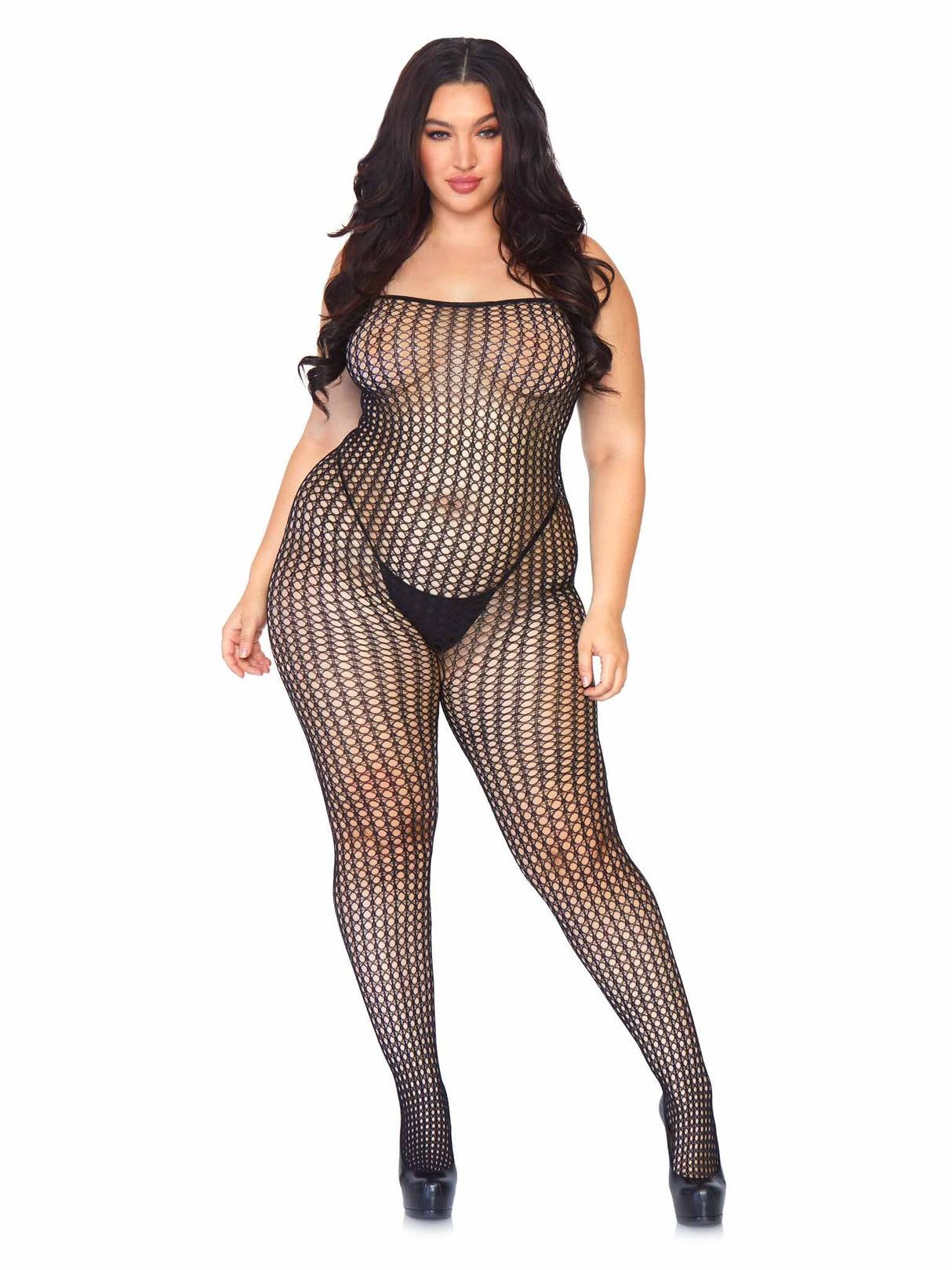 Leg Avenue Seamless Crotchless Net Bodystockig Queen Size