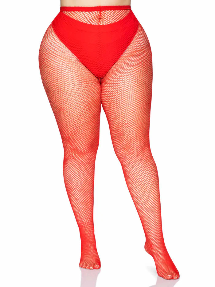 Red Nylon Fishnet Tights Queen Size