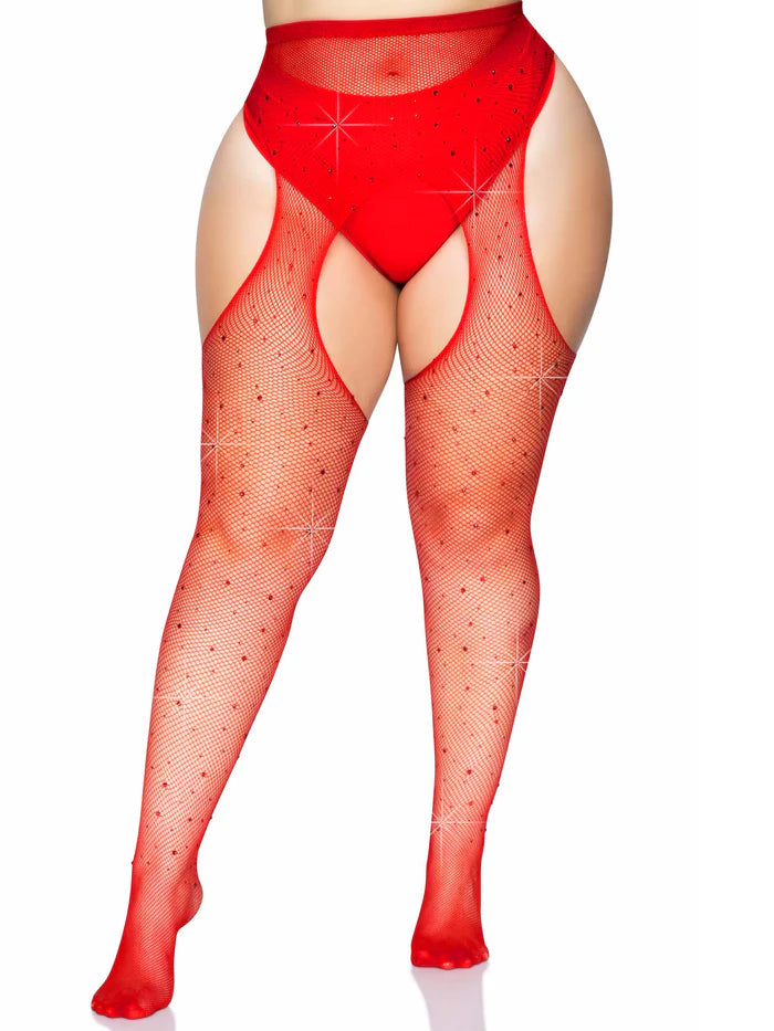 Legs avenue Rhinestone fishnet pantyhose red plus size