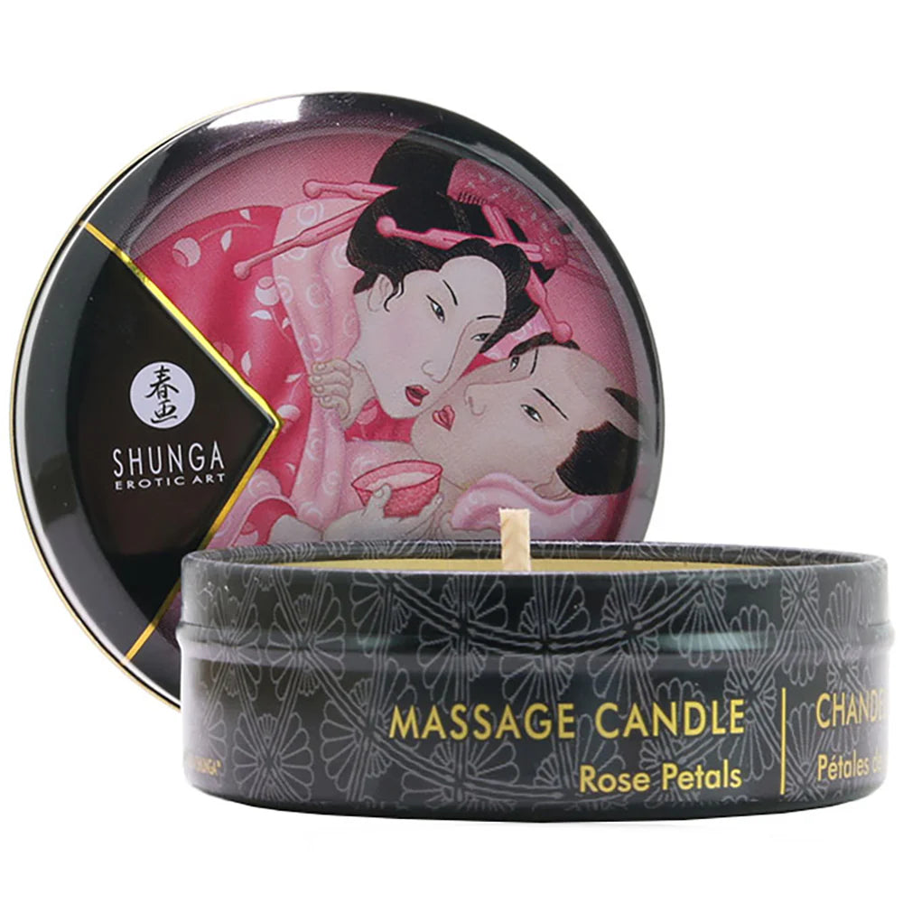 Shunga Aphrodisiac Rose Petals Mini Massage Candle 1oz