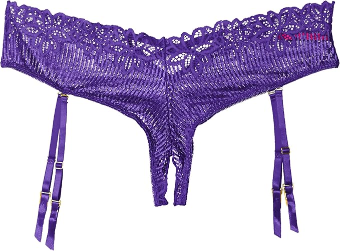Striped Open Back Garter String Panty Purple 1X/2x