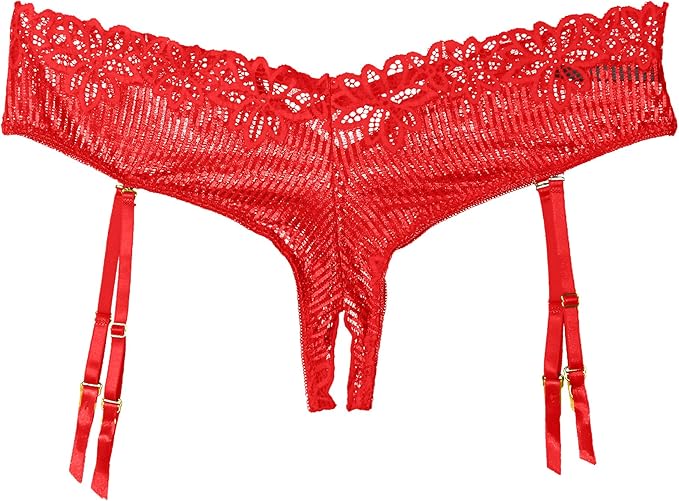 Striped Open Back Garter Panty Red 3x/4x