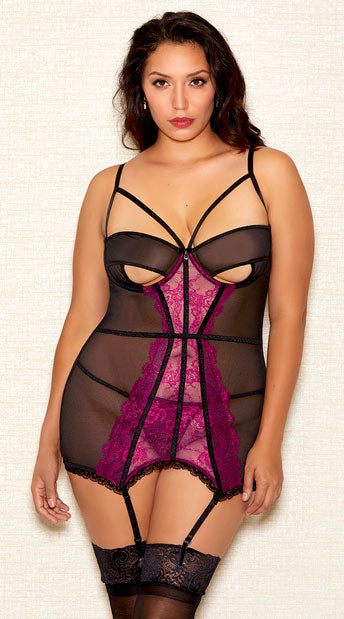 Black & Fuchsia Look Back at Her Chemise Set 1XL